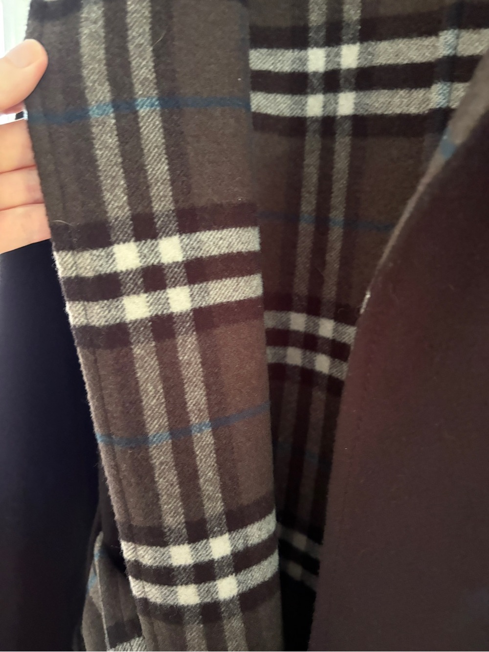 Burberry reversible wool wrap coat coat - black and gray blue Burberry check. - Picture 6 of 10